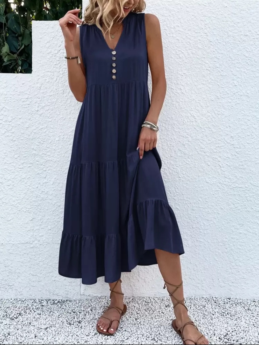 NWOT EMERY ROSE Button Detail Ruffle Hem Smock Maxi Dress Size XL